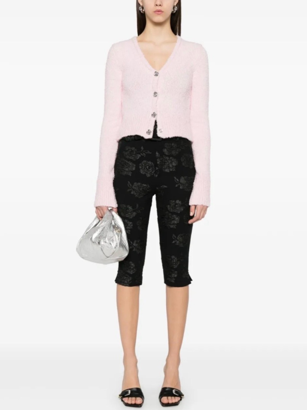 NEW Rotate Belted Floral Jacquard Capri Knee Length Pants in Black size 38 / 8